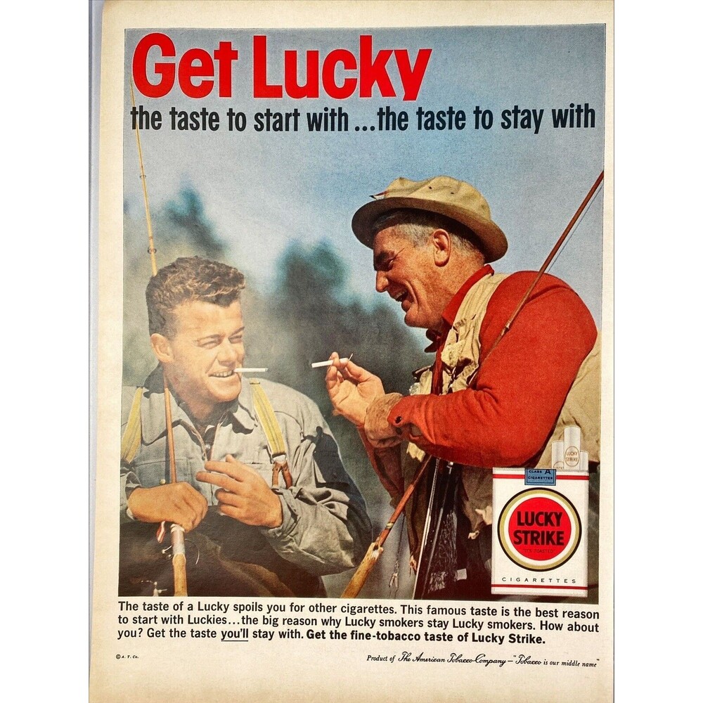 Lucky Strike Cigarettes "Get Lucky: the taste to start with" Vtg Print Ad 1963
